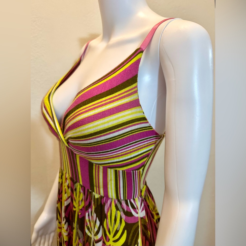 Multicolor Striped & Leaf Print Maxi Dress – Size S, by Planet Gold - Picture 5 of 10